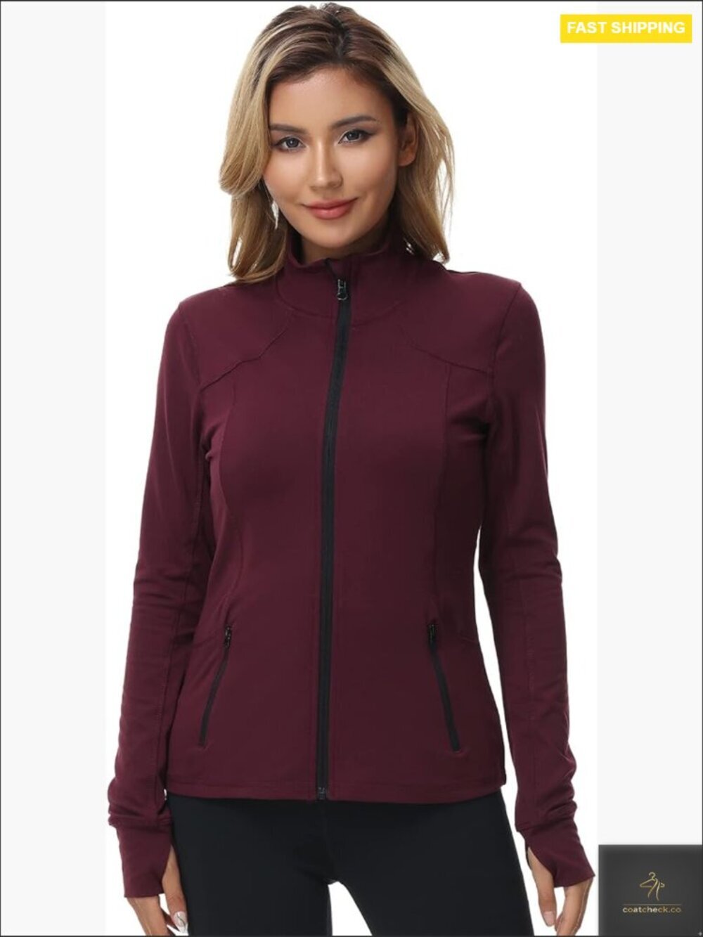 Zip Up Running Jacket Lightweight Athletic Full Zip Workout Top with Thumb